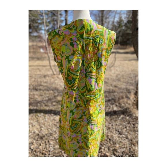 Vintage 60s Hawaiian Dress Psychedelic Cotton Sateen Mod - Picture 4 of 13